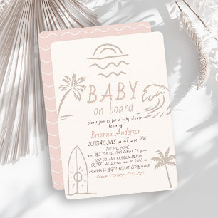 Baby auf Bord Surf Doodle Rosa Mädchen Baby-Party Einladung