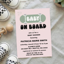 Baby auf Brett Skateboard-Baby-Party-Einladung