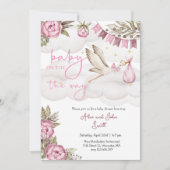 Baby auf dem Weg Storch und Ballon Babydusche Einladung (Vorderseite)