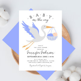 Baby auf dem Weg Süßer Storch Blau Jungen-Baby-Par Einladung