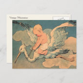 Baby auf einem Storch Postkarte (Vorne/Hinten)