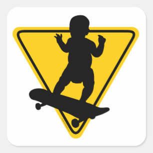 Baby auf (Skate) Board Quadratischer Aufkleber