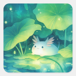 Baby Axolotl Blume Pond Quadratischer Aufkleber