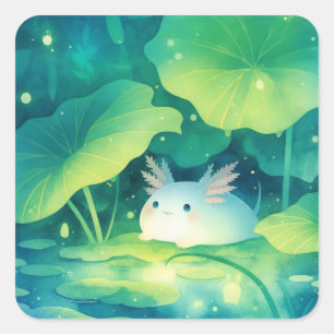 Baby Axolotl-Blumen-Teich Quadratischer Aufkleber