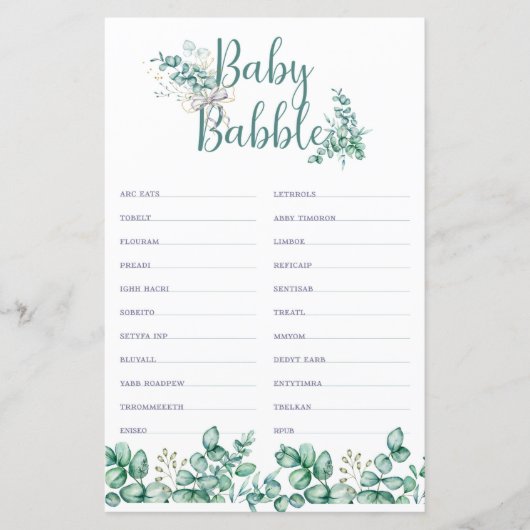 Baby Babble Greenery Baby Shower (Vorderseite)