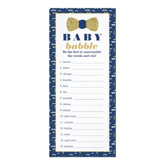 Baby Babbly Word Scramble Game, Bow Krawatte Werbekarte (Vorne)