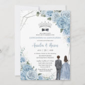 Baby Baby Blue Floral Twins Boy Girl Quinceañera Einladung (Vorderseite)