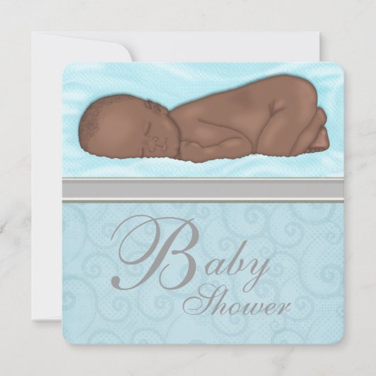 Baby Baby Boy Blue Gray Baby Dusche Einladung (Vorderseite)