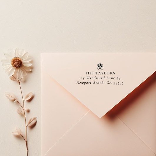 Baby Ballerina Schuhe Familienname und Rücksendead Permastempel