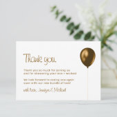 Baby Balloon Bronze Gold Thank You Dankeskarte (Stehend Vorderseite)