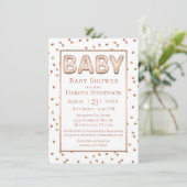 Baby Balloon | Elegante Rose Gold Baby Dusche Einladung (Stehend Vorderseite)