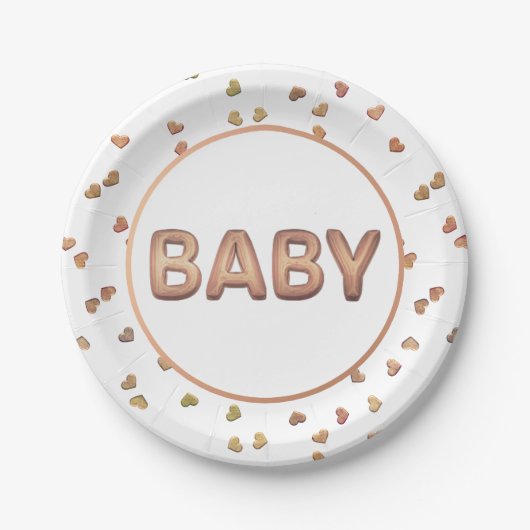 Baby Balloon | Elegante Rose Gold Baby Dusche Pappteller (Vorderseite)
