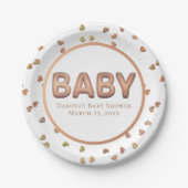 Baby Balloon | Elegante Rose Gold Baby Dusche Pappteller (Vorderseite)