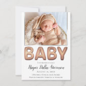 Baby Balloon | Elegantes Rose Gold Baby Foto Ankündigung (Vorderseite)