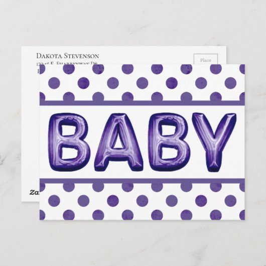 Baby Balloon | Royal Violet Lila Baby Dusche Postkarte (Vorne/Hinten)