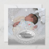 Baby Baptism Girl Boy Christening Silver Pearl Einladung (Vorderseite)