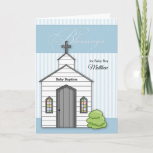 Baby Baptism in Blue for Boys with Chapel Karte