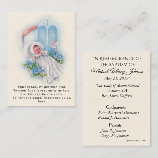 Baby-Baptismal Erinnerungs-Engels-Gebets-heilige Visitenkarte (Vorne/Hinten)