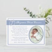 Baby Baptisse Foto Blue Einladung (Stehend Vorderseite)