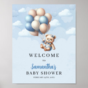Baby Bär blaue Elfenbeinballons Baby Dusche Empfan Poster