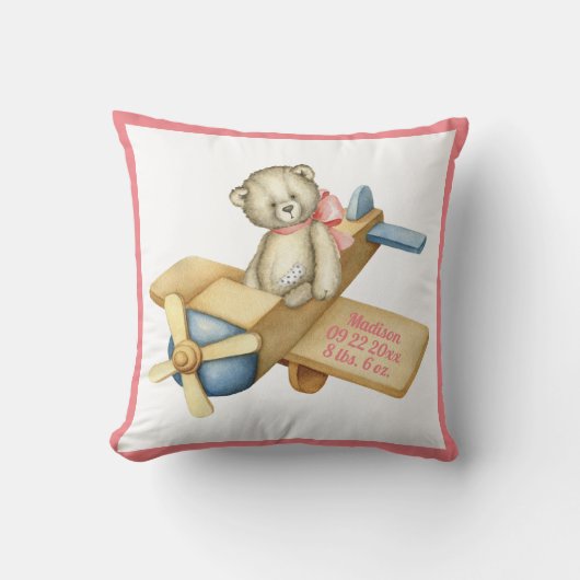 Baby-Bär-Flugzeug-Wasserfarbe-Baby-Mädchen Kissen (Vorderseite)