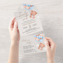 Baby Bär, Teddy Bär, Blue Balloons, Babydusche