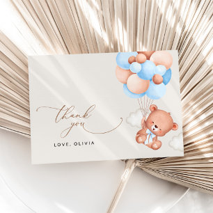 Baby Bär, Teddy Bär, Blue Balloons, Babydusche Dankeskarte