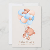 Baby Bär, Teddy Bär, Blue Balloons, Babydusche Einladung (Rückseite)