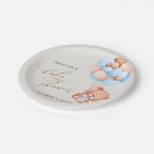 Baby Bär, Teddy Bär, Blue Balloons, Babydusche Pappteller (Schrägansicht)