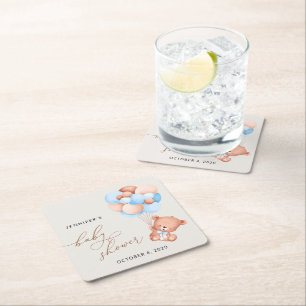 Baby Bär, Teddy Bär, Blue Balloons, Babydusche Rechteckiger Pappuntersetzer