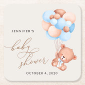 Baby Bär, Teddy Bär, Blue Balloons, Babydusche Rechteckiger Pappuntersetzer (Vorderseite)