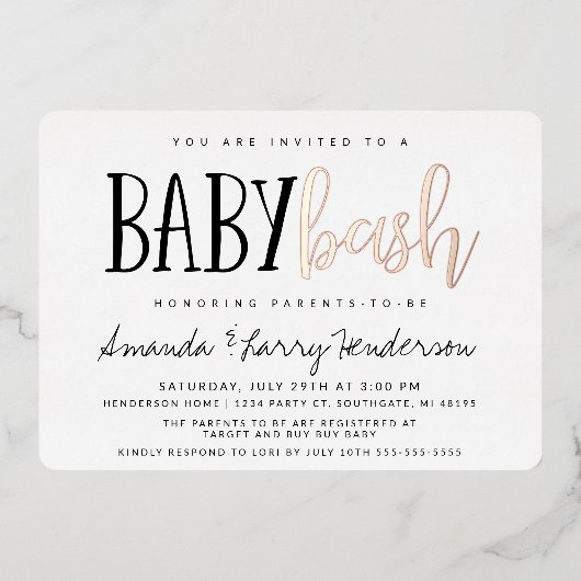 Baby Bash Couples Kinderdusche Folieneinladung (Vorderseite)