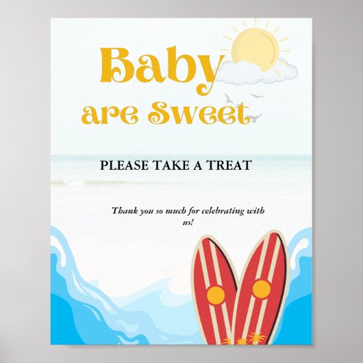 Baby Beach Surfbrett Babydusche Gefälligkeitszeich Poster (Vorne)