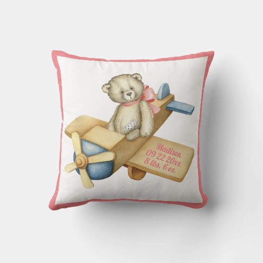 Baby Bear Airplane Watercolor Baby Girl Kissen (Rückseite)