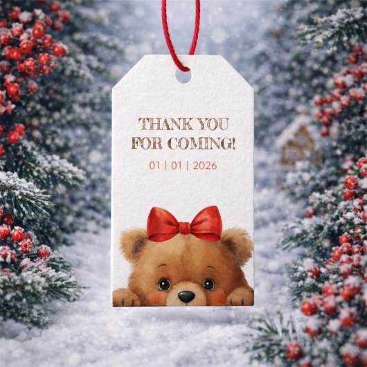 Baby Bear And Rowan Berries Baby Shower Geschenkanhänger