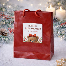 Baby Bear And Rowan Berries Baby Shower Quadratischer Aufkleber