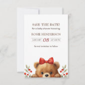Baby Bear And Rowan Berries Baby Shower Save The Date (Vorderseite)