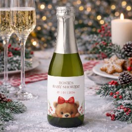 Baby Bear And Rowan Berries Baby Shower Schaumweinetikett