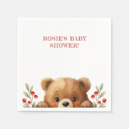 Baby Bear And Rowan Berries Baby Shower Serviette