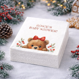 Baby Bear And Rowan Berries Baby Shower Serviette