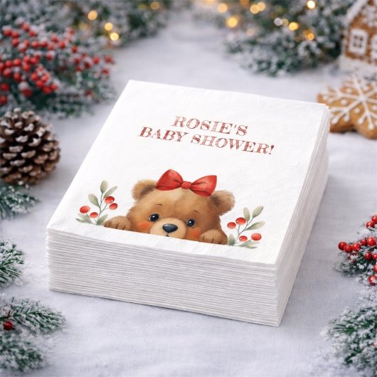 Baby Bear And Rowan Berries Baby Shower Serviette