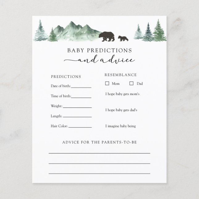 Baby Bear Baby Advice and Predictions Card (Vorderseite)