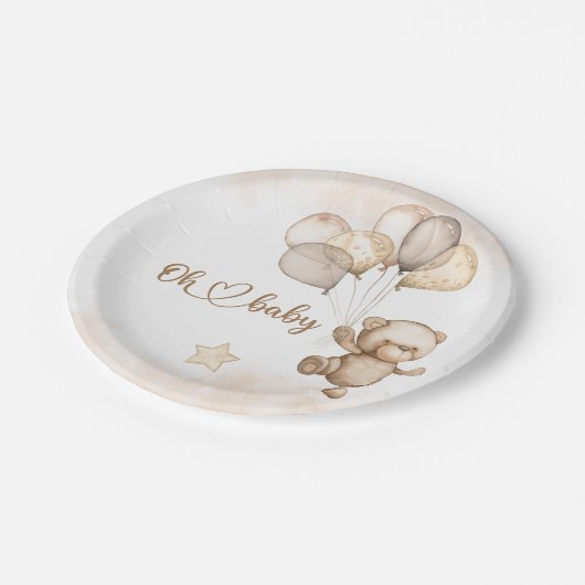 Baby Bear Baby Dusche Pappteller (Schrägansicht)