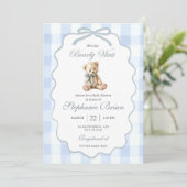 Baby Bear Baby Shower Invitation Editable Pale Blu Einladung (Stehend Vorderseite)
