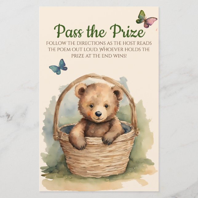 Baby Bear Baby Shower Pass das Preisspiel (Rückseite)