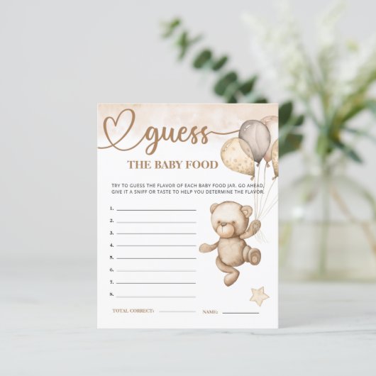 Baby Bear Baby Shower Raten Sie die Baby Food Card (Stehend Vorderseite)
