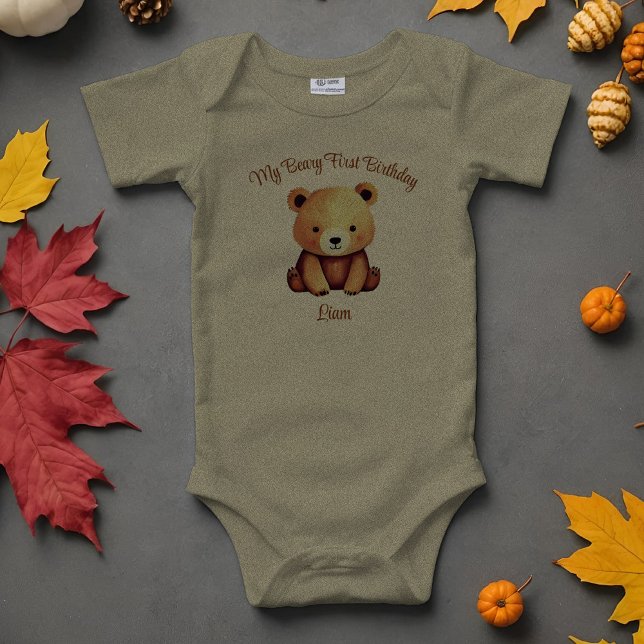 Baby Bear Beary 1. Geburtstag Niedliche Wasserfarb (Adorable personalized baby bear bodysuit for that Beary First Birthday! Cute trendy Teddy watercolor)