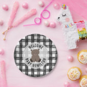 Baby Bear Black + White Gingham Baby Dusche Pappteller (Party)