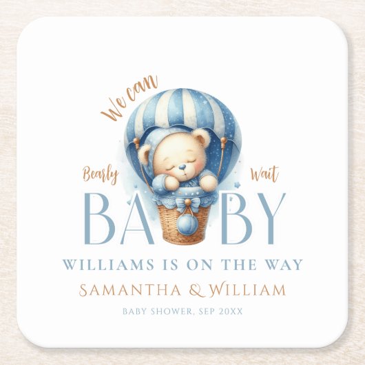 Baby Bear Blue Balloon Ride Rechteckiger Pappuntersetzer (Vorderseite)