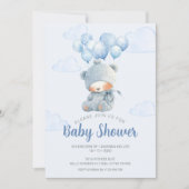 Baby Bear Blue Balloons Baby Dusche Einladung (Vorderseite)